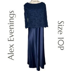 Alex Evenings Navy Blue Lace Formal Gown - Size 10P